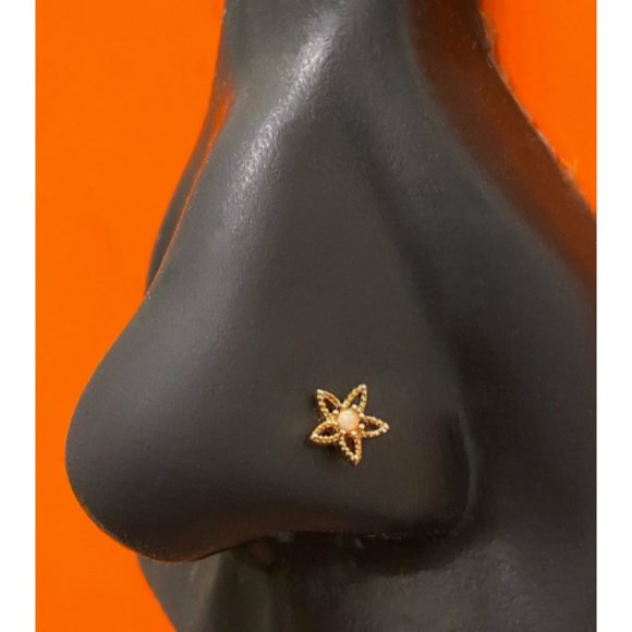 Outlined Flower Nosestud Silver And Gold Made Of Surgical Steel L-Shape - Picture 1 of 2
